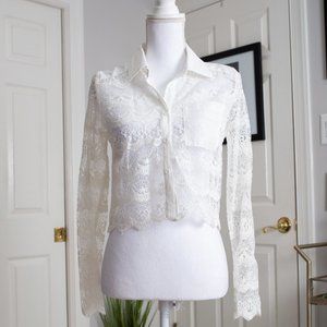 NWT SHEIN Lace Cropped Lone Sleeve Collared Shirt